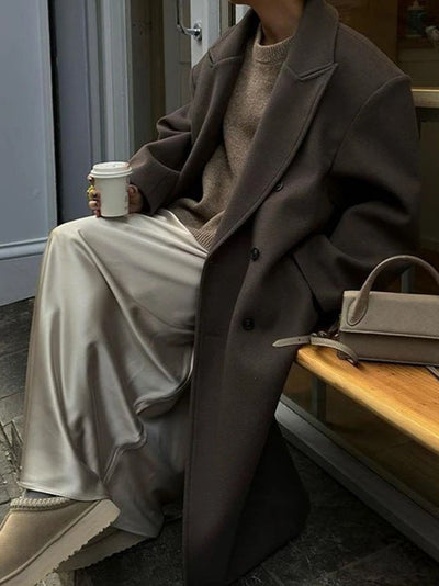 Damen Oversized Mantel mit Reverskragen und Hohem Schlitz