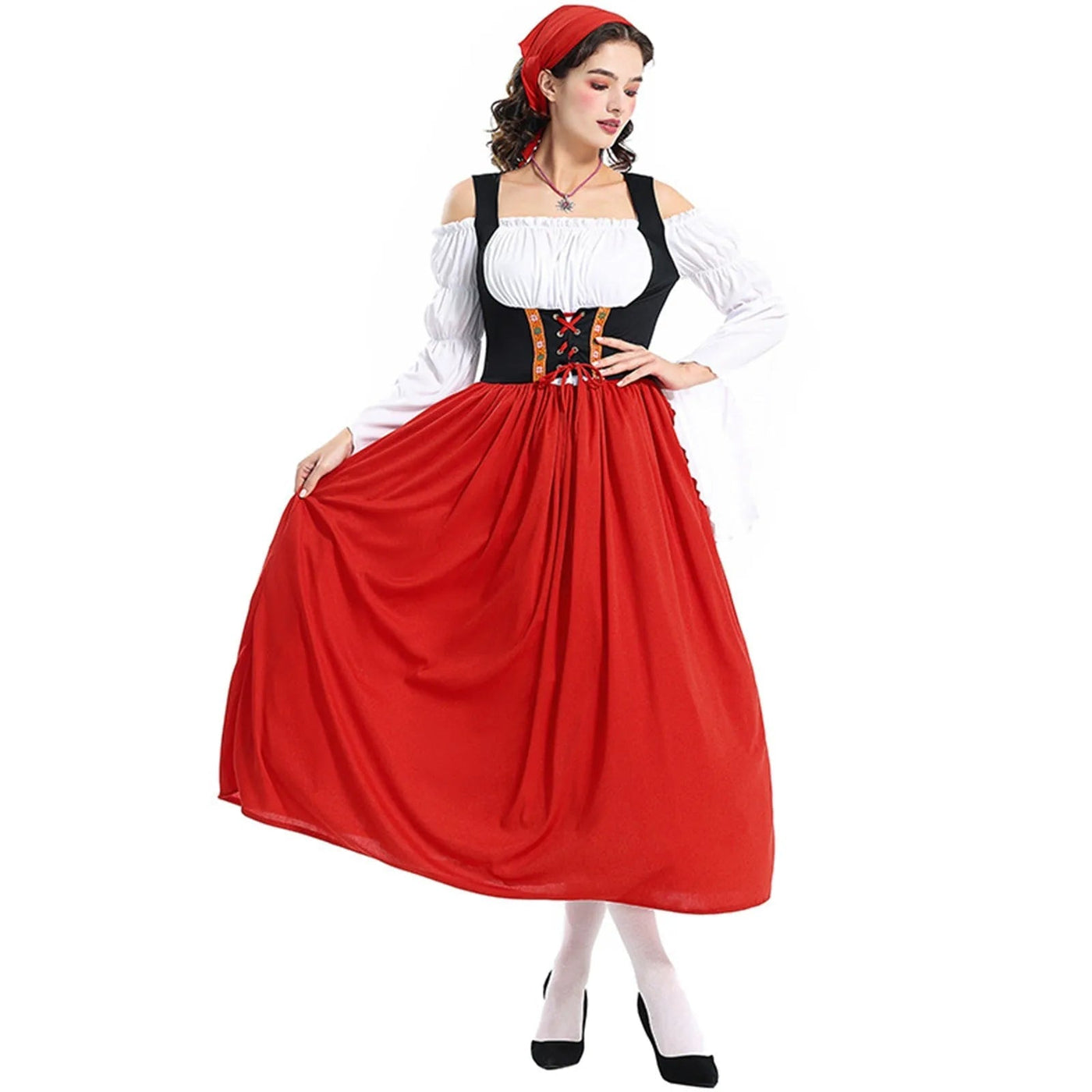 Damen Trachtenkleid Baumwolle Schulterfrei Elegant