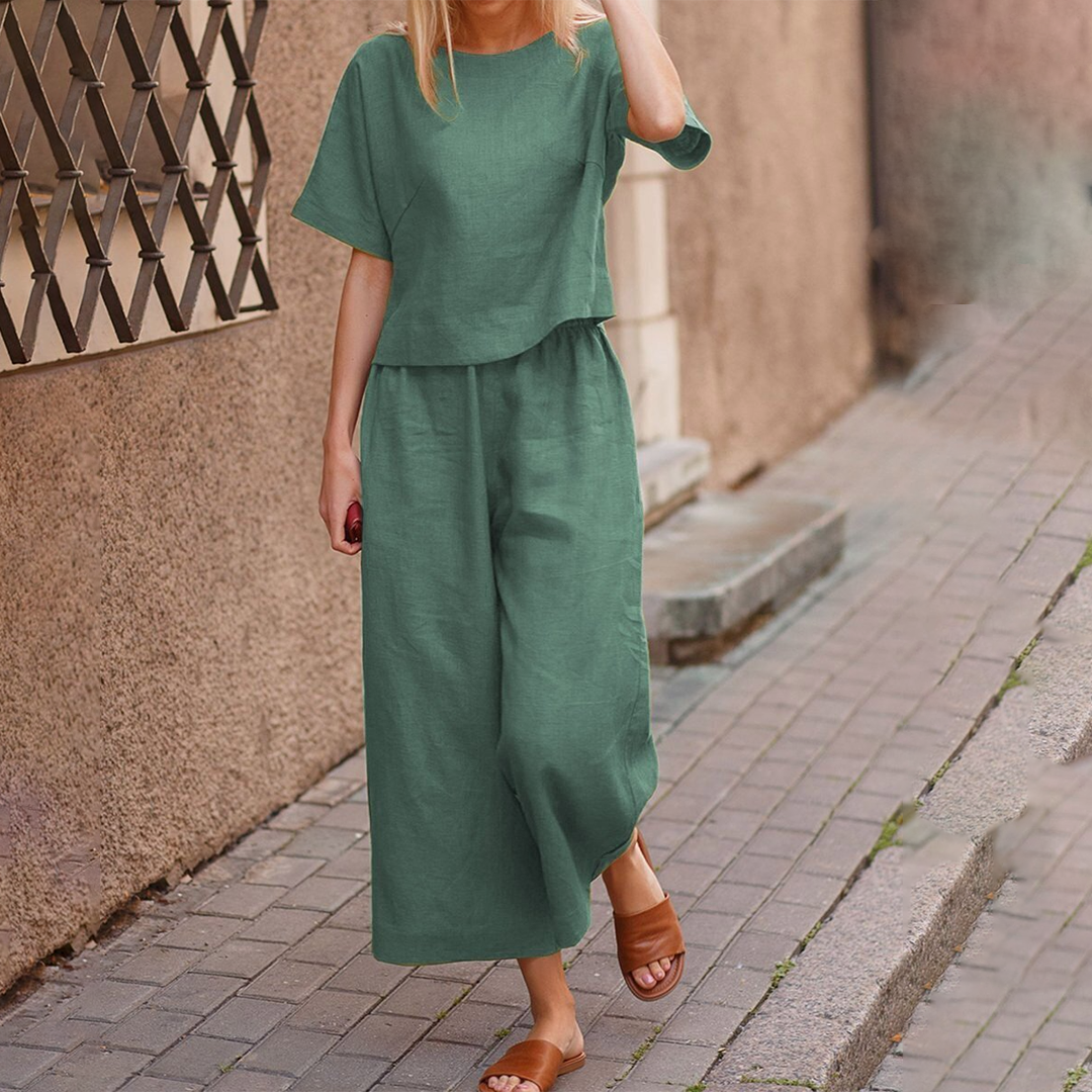 Top und Weit Geschnittener Hose Zweiteiliges Set für Damen