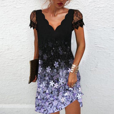 Kurzarm V-Ausschnitt Kleid mit Schnürung für Damen