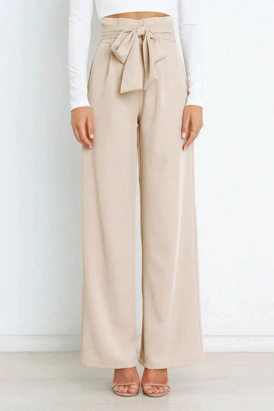 Damen Hochtaillierte Weitbein-Hose mit Schleifengürtel