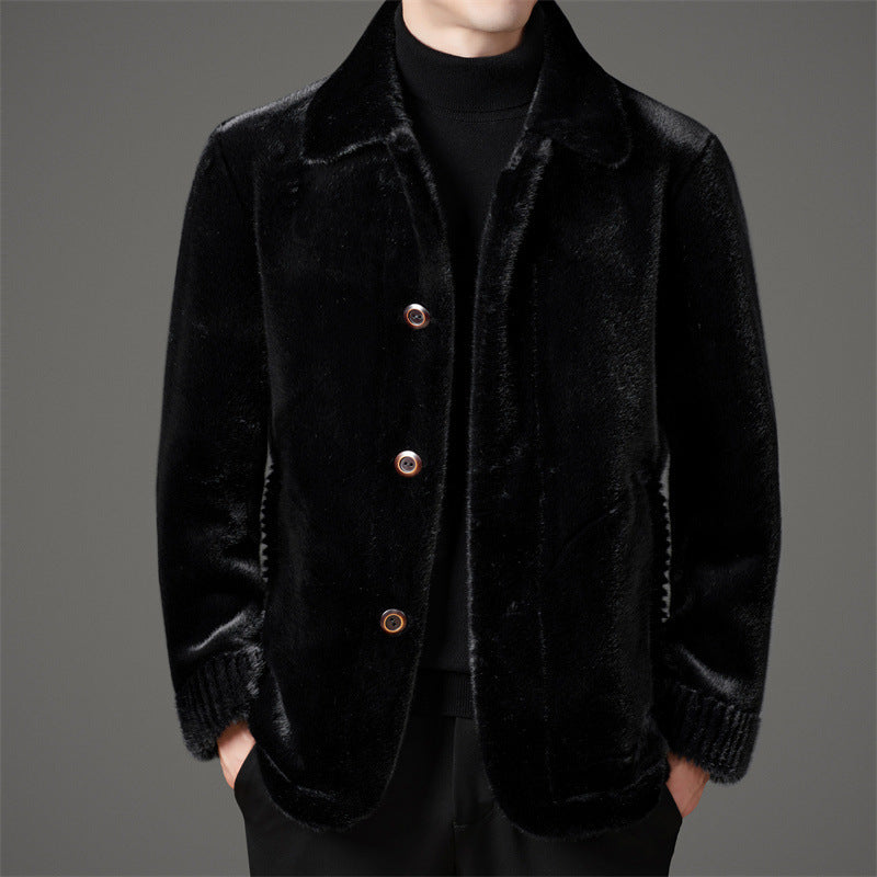 Eleganter Herren Wintermantel aus goldfarbenem Nerzfell mit Wolle und Kragen für die Freizeit