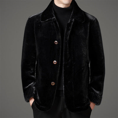 Eleganter Herren Wintermantel aus goldfarbenem Nerzfell mit Wolle und Kragen für die Freizeit