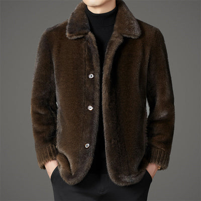 Eleganter Herren Wintermantel aus goldfarbenem Nerzfell mit Wolle und Kragen für die Freizeit