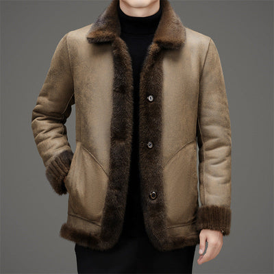 Eleganter Herren Wintermantel aus goldfarbenem Nerzfell mit Wolle und Kragen für die Freizeit