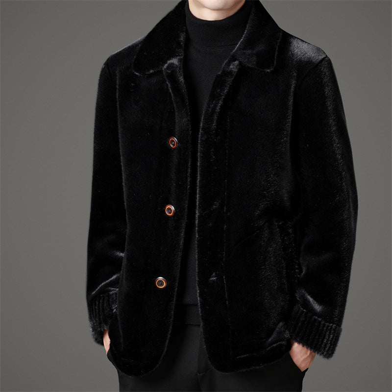 Eleganter Herren Wintermantel aus goldfarbenem Nerzfell mit Wolle und Kragen für die Freizeit