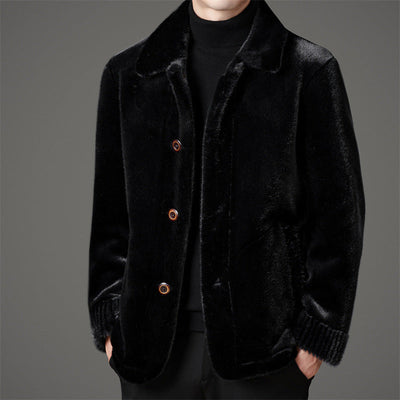 Eleganter Herren Wintermantel aus goldfarbenem Nerzfell mit Wolle und Kragen für die Freizeit