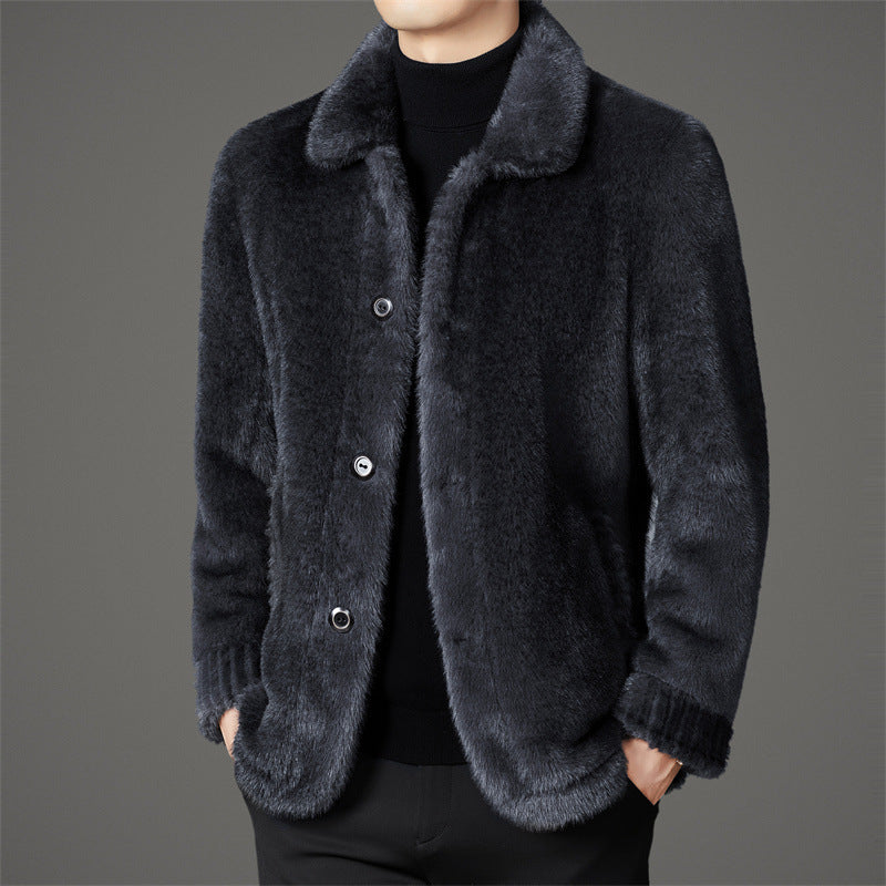 Eleganter Herren Wintermantel aus goldfarbenem Nerzfell mit Wolle und Kragen für die Freizeit