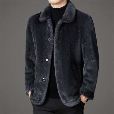 Eleganter Herren Wintermantel aus goldfarbenem Nerzfell mit Wolle und Kragen für die Freizeit