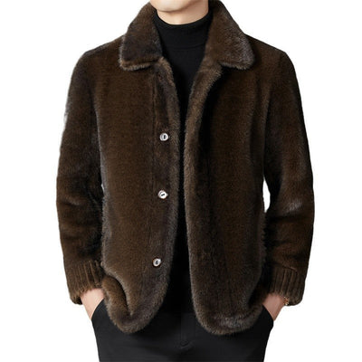 Eleganter Herren Wintermantel aus goldfarbenem Nerzfell mit Wolle und Kragen für die Freizeit