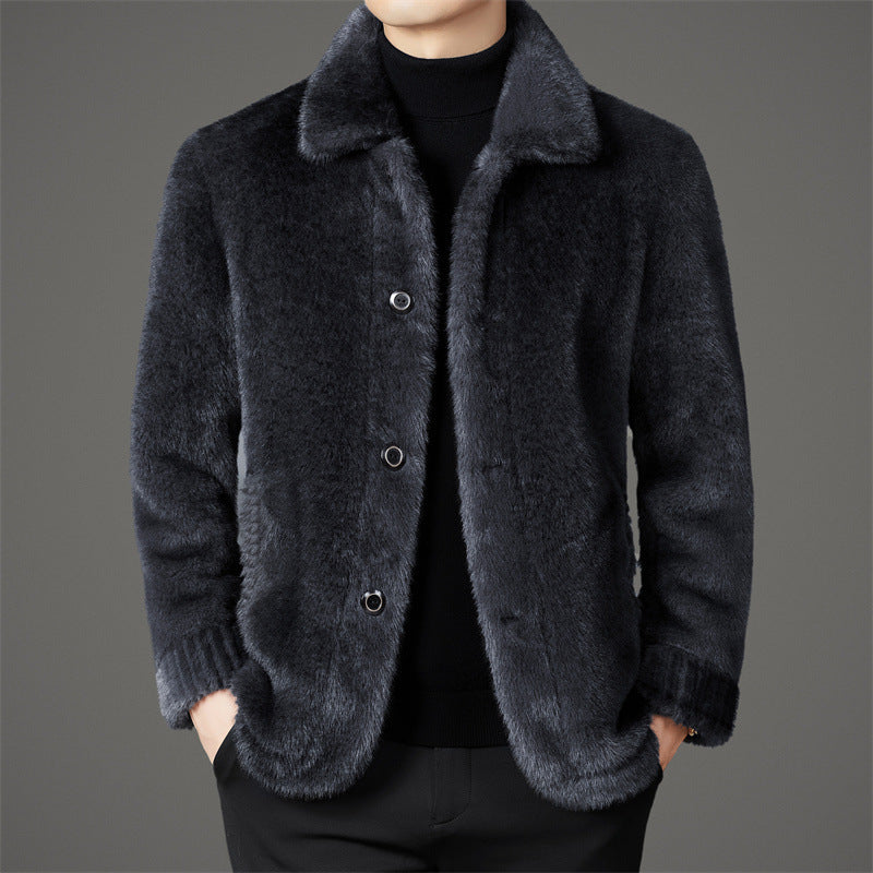 Eleganter Herren Wintermantel aus goldfarbenem Nerzfell mit Wolle und Kragen für die Freizeit
