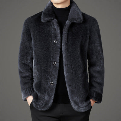 Eleganter Herren Wintermantel aus goldfarbenem Nerzfell mit Wolle und Kragen für die Freizeit