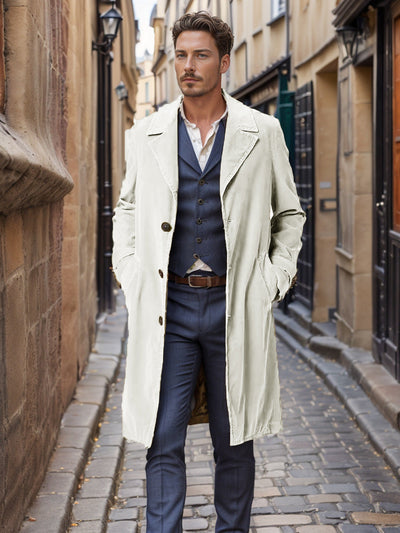 Eleganter Mid-Lang Herren Trenchcoat aus Cord mit Ein-Knopf-Verschluss