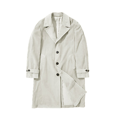 Eleganter Mid-Lang Herren Trenchcoat aus Cord mit Ein-Knopf-Verschluss