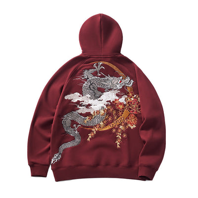 Herbst-Winter Kapuzenpullover mit Drachen-Stickerei für Männer