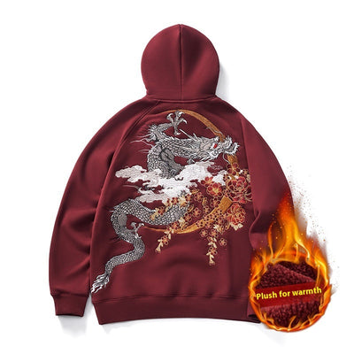 Herbst-Winter Kapuzenpullover mit Drachen-Stickerei für Männer