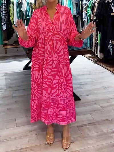 Lockeres Bedrucktes Kleid mit Knöpfen für Damen