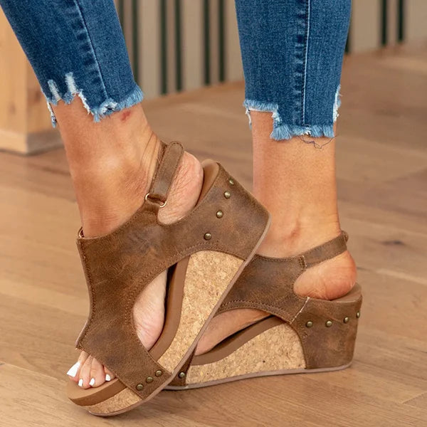 Offene Zehen Keil Leder Sandalen für Damen