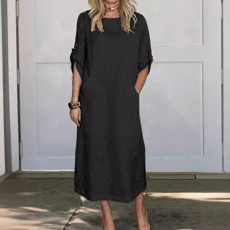 Locker Fit Plain Leinenkleid für Damen