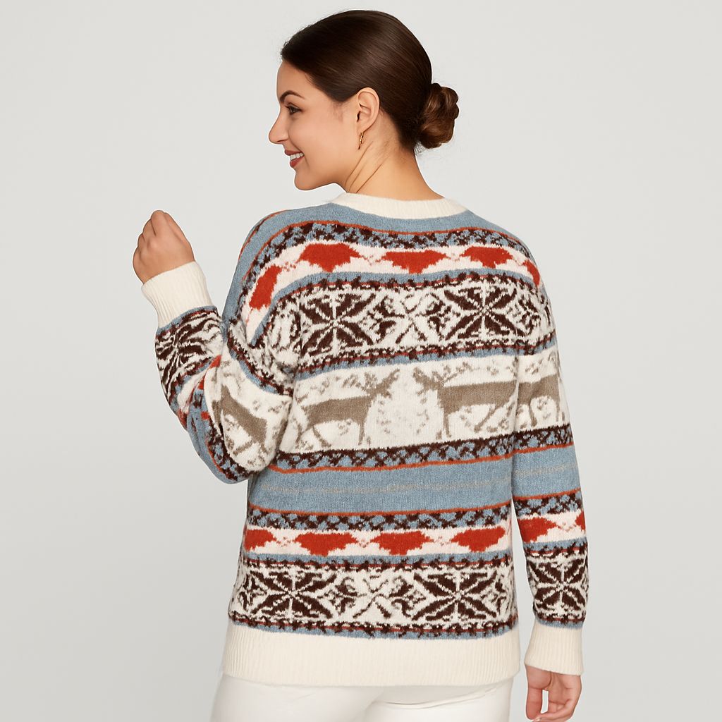 Ivanna | Geometrischer Pullover mit Weihnachts-Rentiermuster