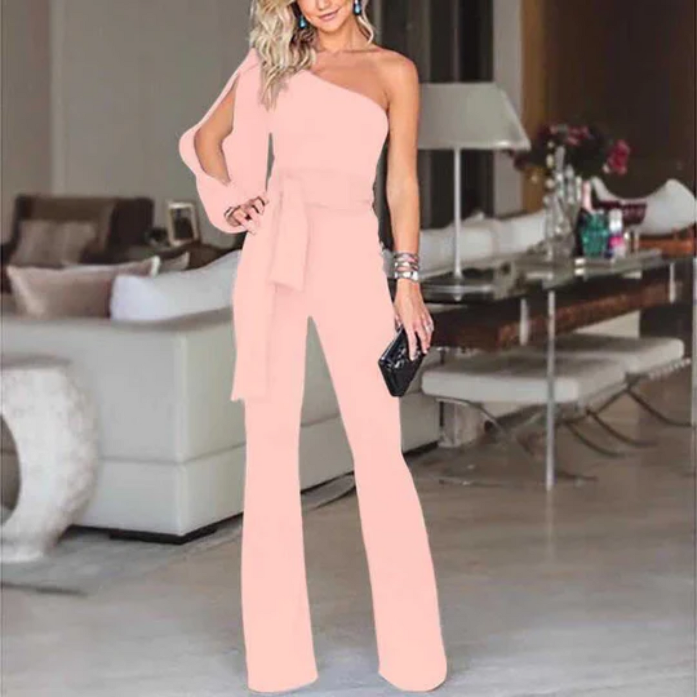 Asymmetrischer Jumpsuit mit Gürtel für Damen