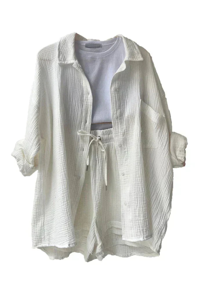 Lässiges 2-Teiler Damen Set – Oversize Hemd & Shorts aus Musselin | Zendoo.de