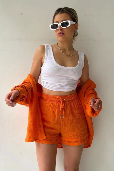 Lässiges 2-Teiler Damen Set – Oversize Hemd & Shorts aus Musselin | Zendoo.de