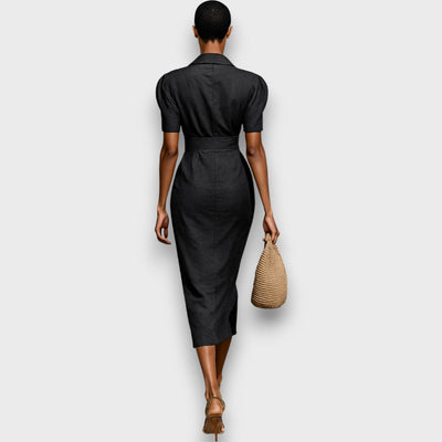 Nareen – Midikleid aus gestreiftem Samt mit Kragen