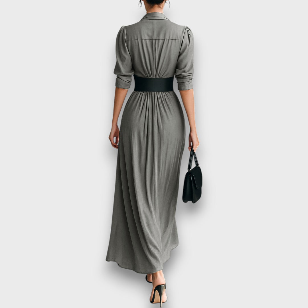 Marlenia – Maxikleid mit Kragen und Bindegürtel