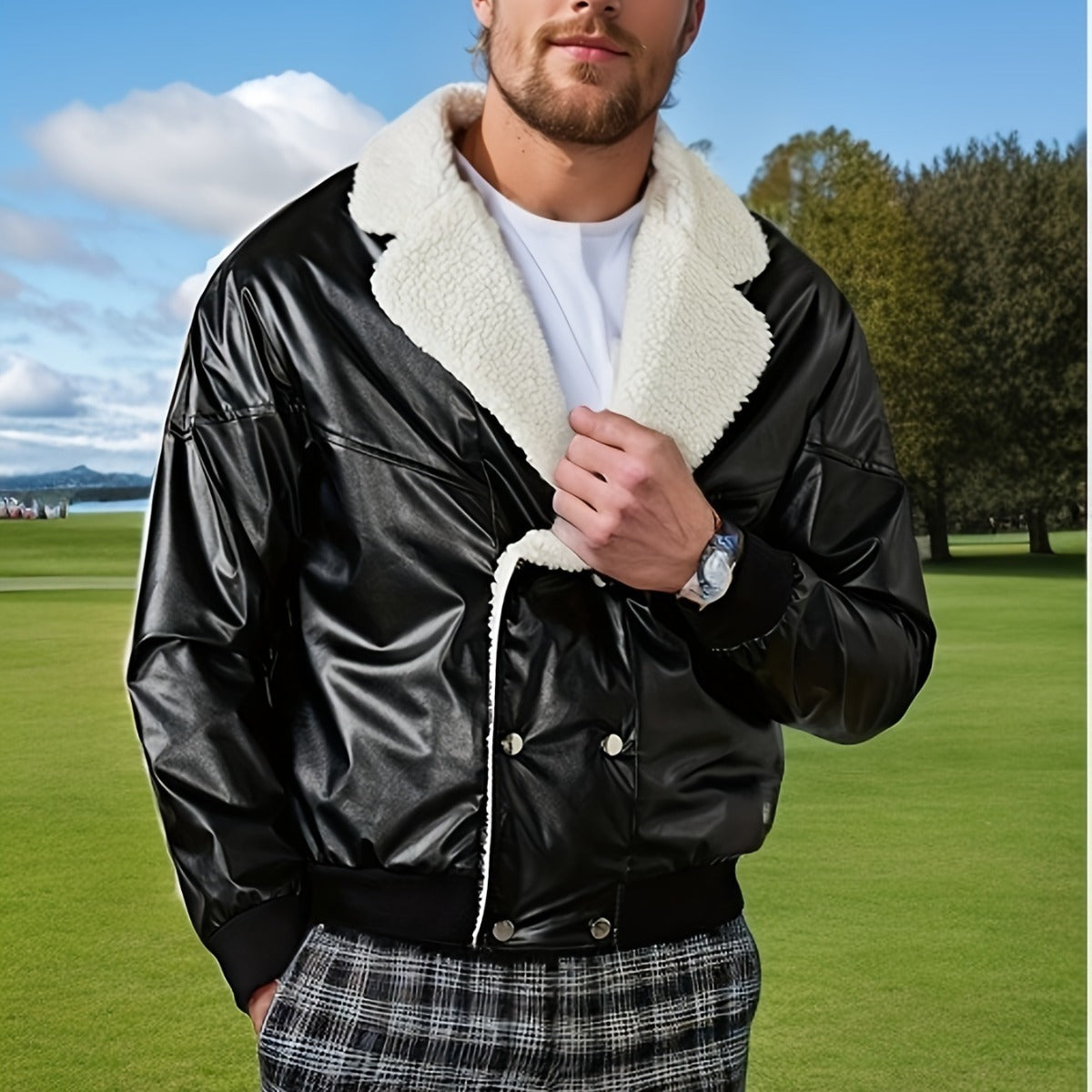 Männer Lammfell-Lederjacke - Mid-Length, Dick gefüttert, Modisch & Bequem