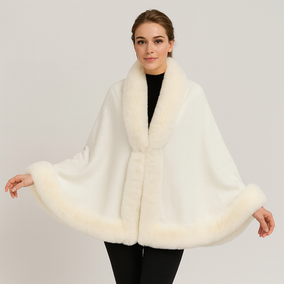 Marcella | Fledermausmantel mit offener Vorderseite und Pelzbesatz