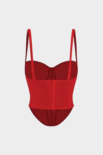 Cecilia | Elegantes Mesh-Korsett-Top mit Kontrastpaspeln