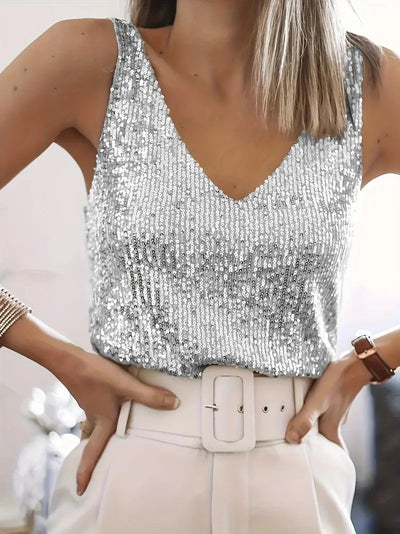 Michelle | Tanktop mit Pailletten und V Ausschnitt