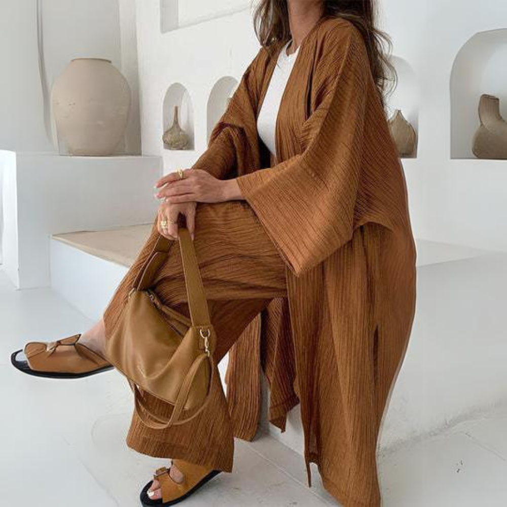 Damen Zweiteiler – Elegante Hemdbluse mit Revers & Weite Hose