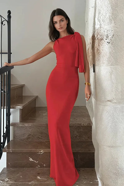 Lya | Langes Asymmetrisches Kleid mit geknüllter Schulter