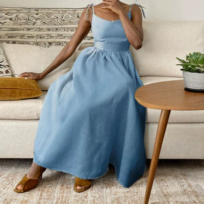 Heidi-Mode | Damen Leinen Maxi Kleid Rückenfrei