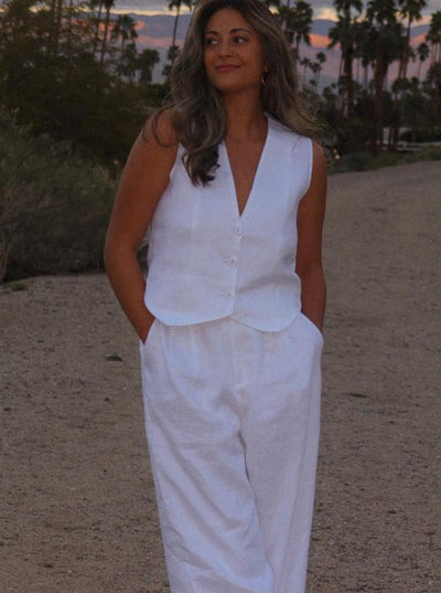 Mara | Elegantes Leinen-Set mit Weste & Weitbein-Hose