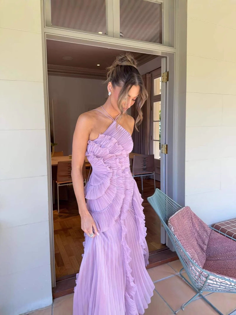 Yuna | Pailletten Maxikleid V-Ausschnitt Halterneck Abendkleid