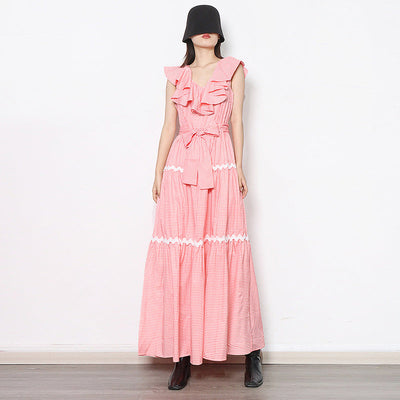 Maxikleid mit Voluminösen Rüschen & Tailliertem Bund | Damen Sommerkleid