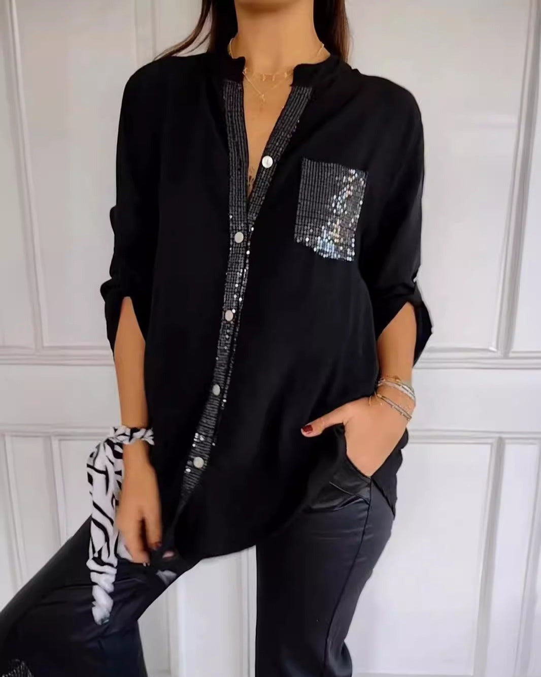 LIVIA - GLITZERNDES LANGES TOP MIT PAILLETTEN