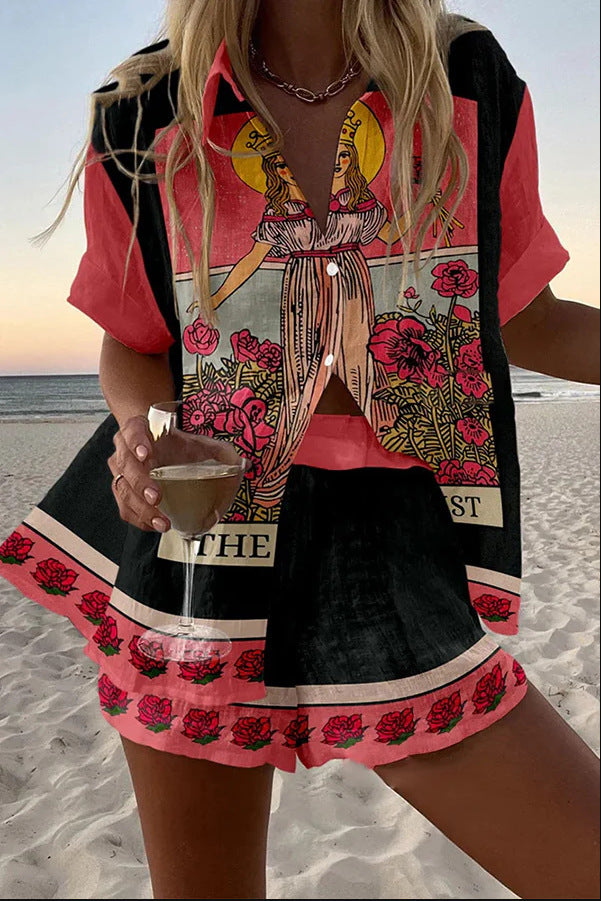 Yseline  | Kurzes komplettes Set aus weißem juveniler Leinen in Rosa