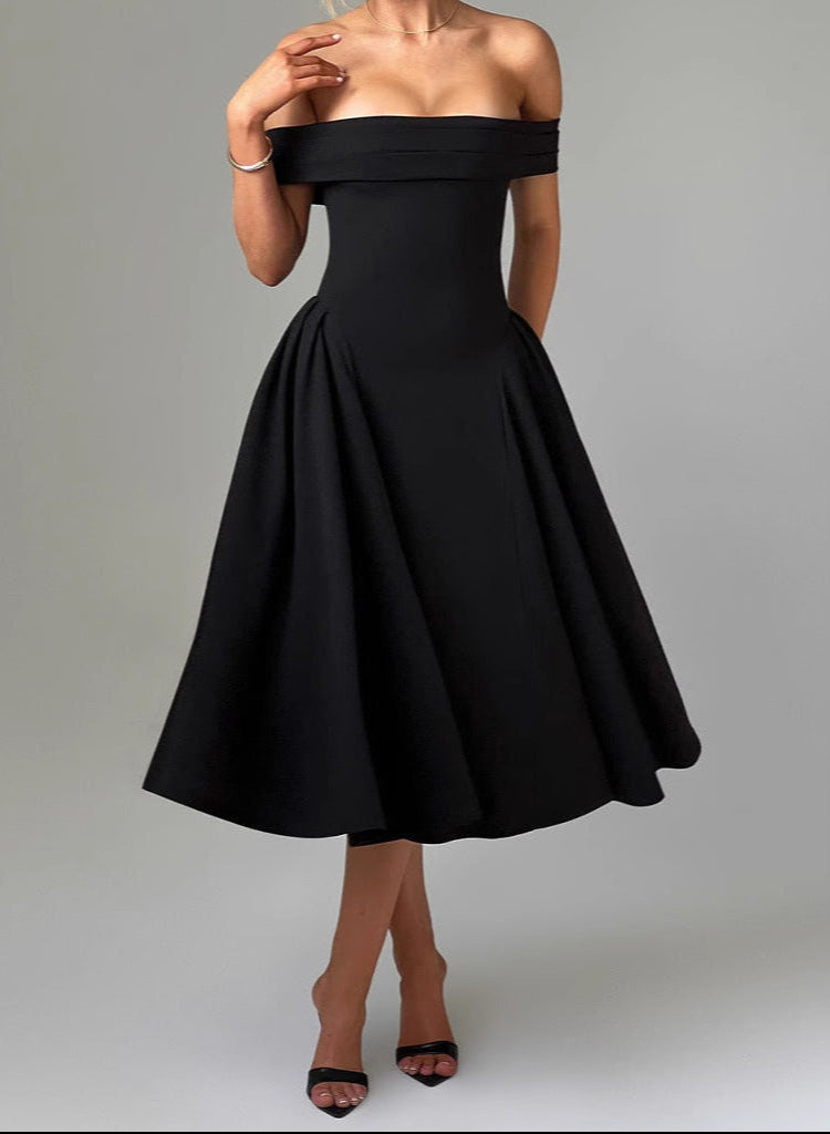 Cleane | Kleid mit entblößten Schultern Ausgestellt Midi