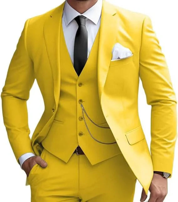 Herren dreiteiliger Anzug mit Revers Weste und flacher Hose