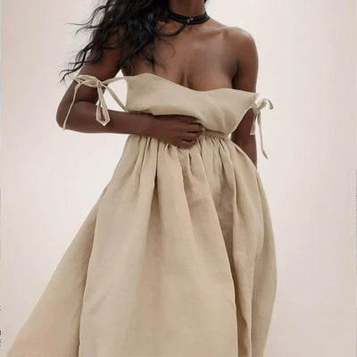 Heidi-Mode | Damen Leinen Maxi Kleid Rückenfrei