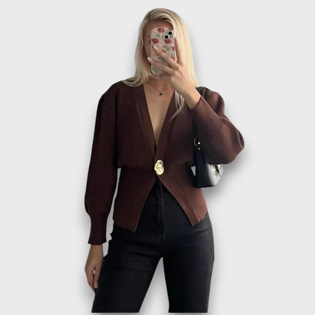 Enea – Tiefer V-Ausschnitt Cardigan mit Goldknopf