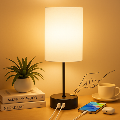 Orren | Touch-dimmbare Nachttischlampe mit USB-Aufladung