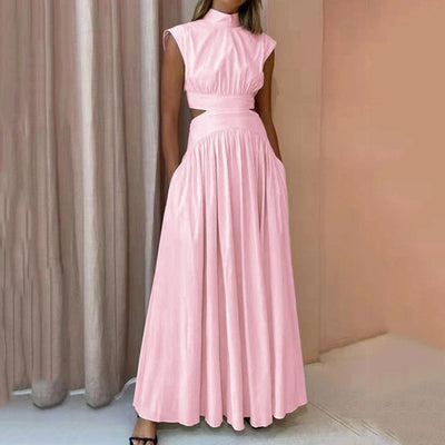 Damen Maxi Kleid – Polyester – Ärmellos mit Hohem Ausschnitt – Elegant für den Sommer