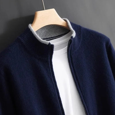Reißverschluss Strickjacke Für Herren | Minimalistischer Stil Mit Stehkragen