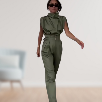 Damen Sommer Hohem Kragen Ärmelloser Jumpsuit mit Schnalle