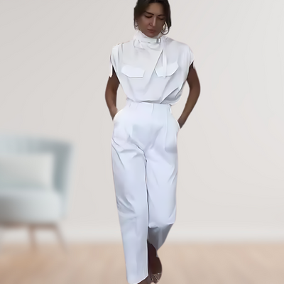 Damen Sommer Hohem Kragen Ärmelloser Jumpsuit mit Schnalle